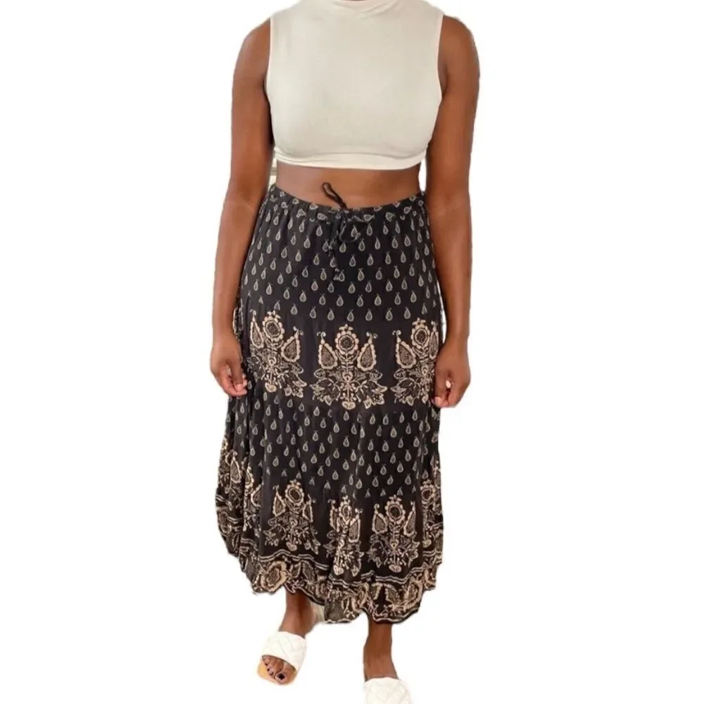Lauren Ralph Lauren Floral Maxi Fare Skirt Paisley Elastic Waist Cotton Sz.MP
